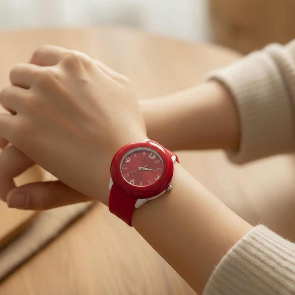 Unisex Vintage Retro Large Face Red White Statement watch Lightweight